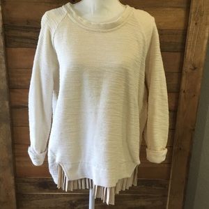 Anthropologie Undiscovered Eye Textured Pullover Ivory Pleated Hem Size Small